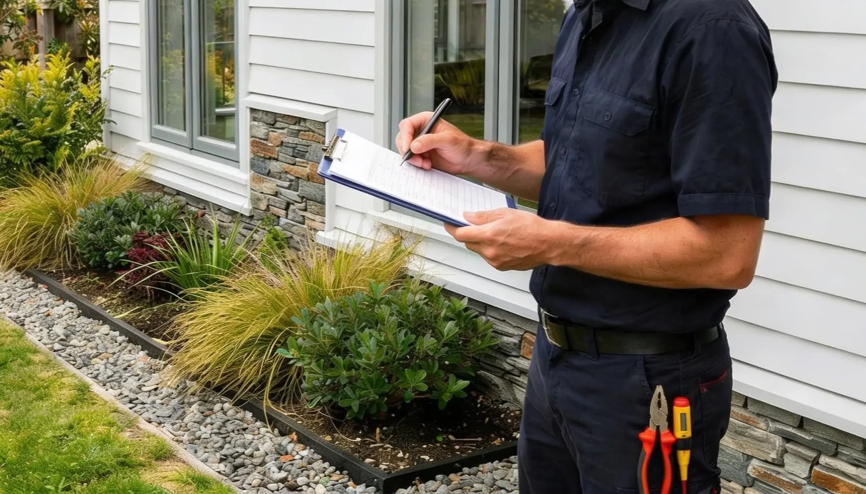 Electrician completing a home electrical inspection checklist in Dunedin.
